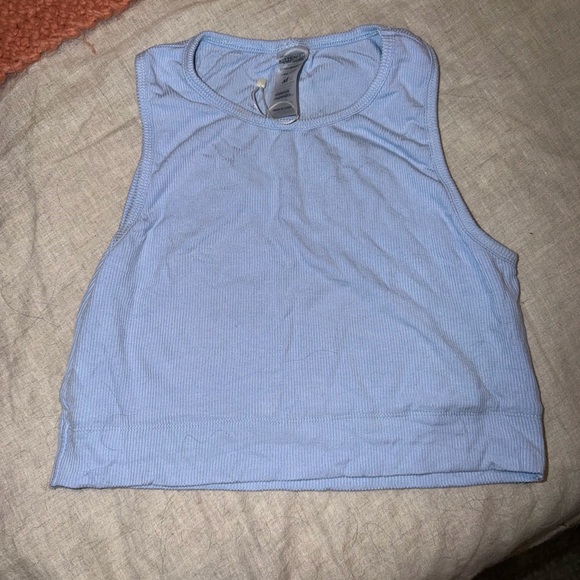 Kittenish Tops - Kittenish  Ribbed Crop Tank Top - Light Blue